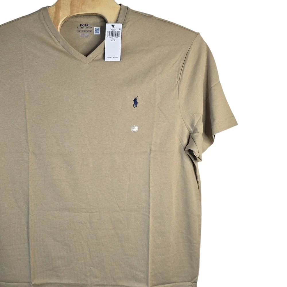 Polo Ralph Lauren Mens 2XB Beige V-Neck Cotton T-Shirt NWT 711671452105